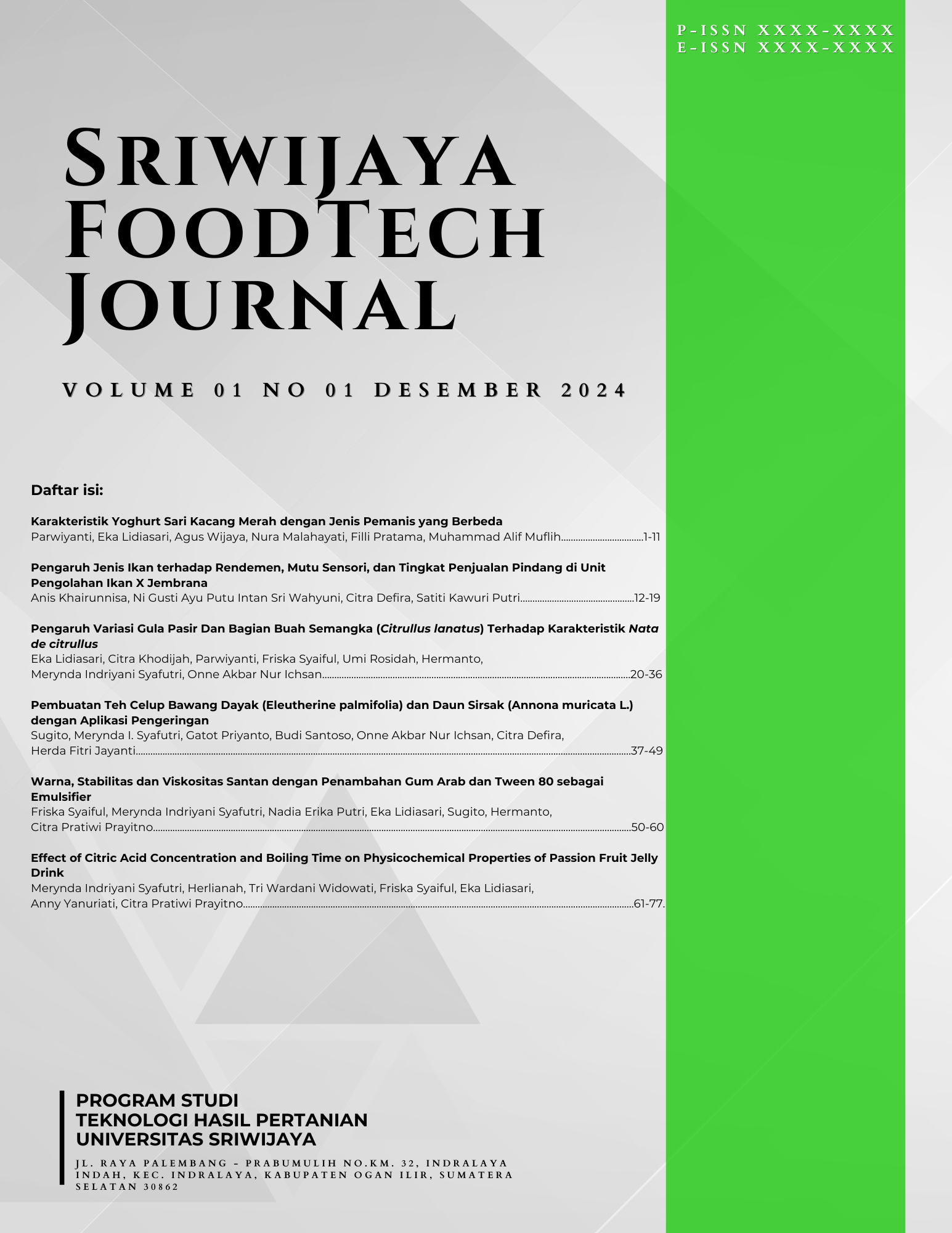 Lihat Vol 1 No 01 (2024): Sriwijaya FoodTech Journal